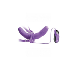  Elite Vibrating Double Delight Strap On 10 Inches Purple  